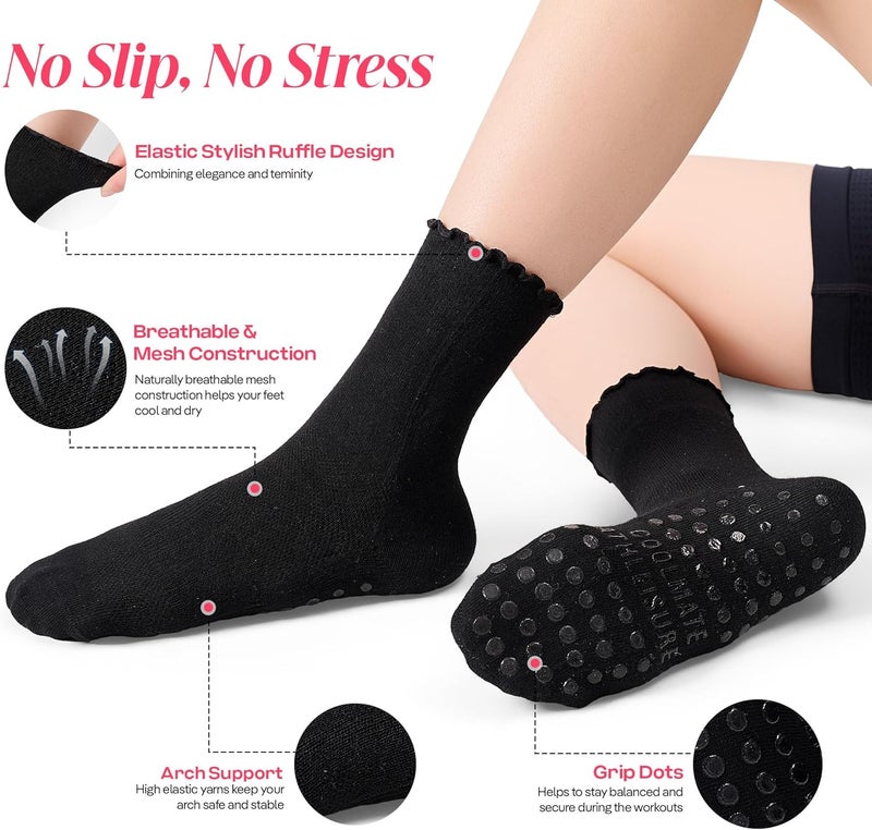 CoolMate Store Pilates Socks with Grips for Women, Yoga Socks, Crew Non Slip Women for Barre, Pilates Gifts - Image 5